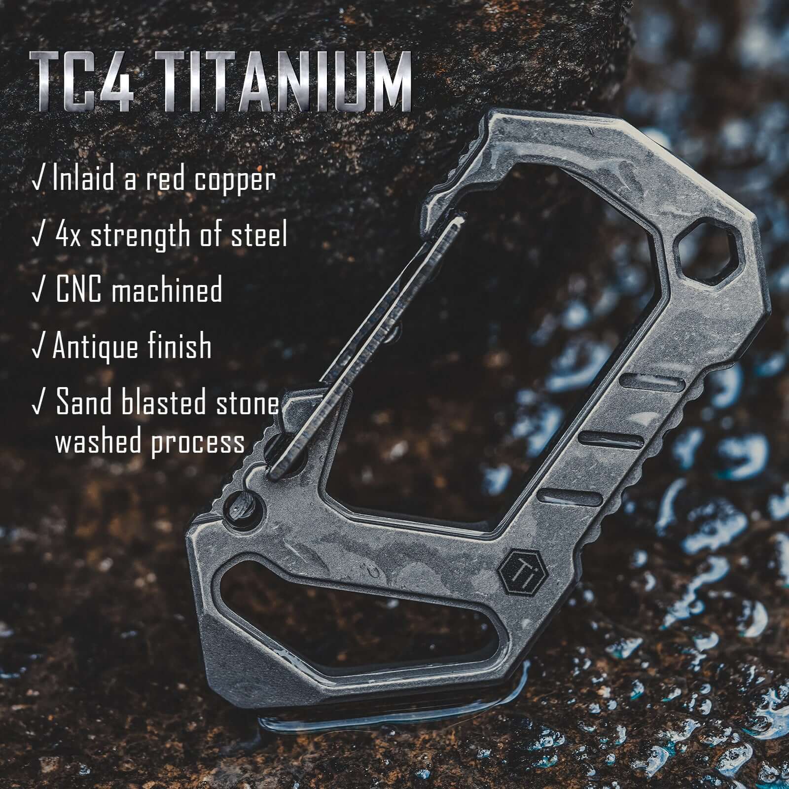 KeyUnity KU03 Titanium EDC 6 in 1 Multi-tool Quick Release Carabiner