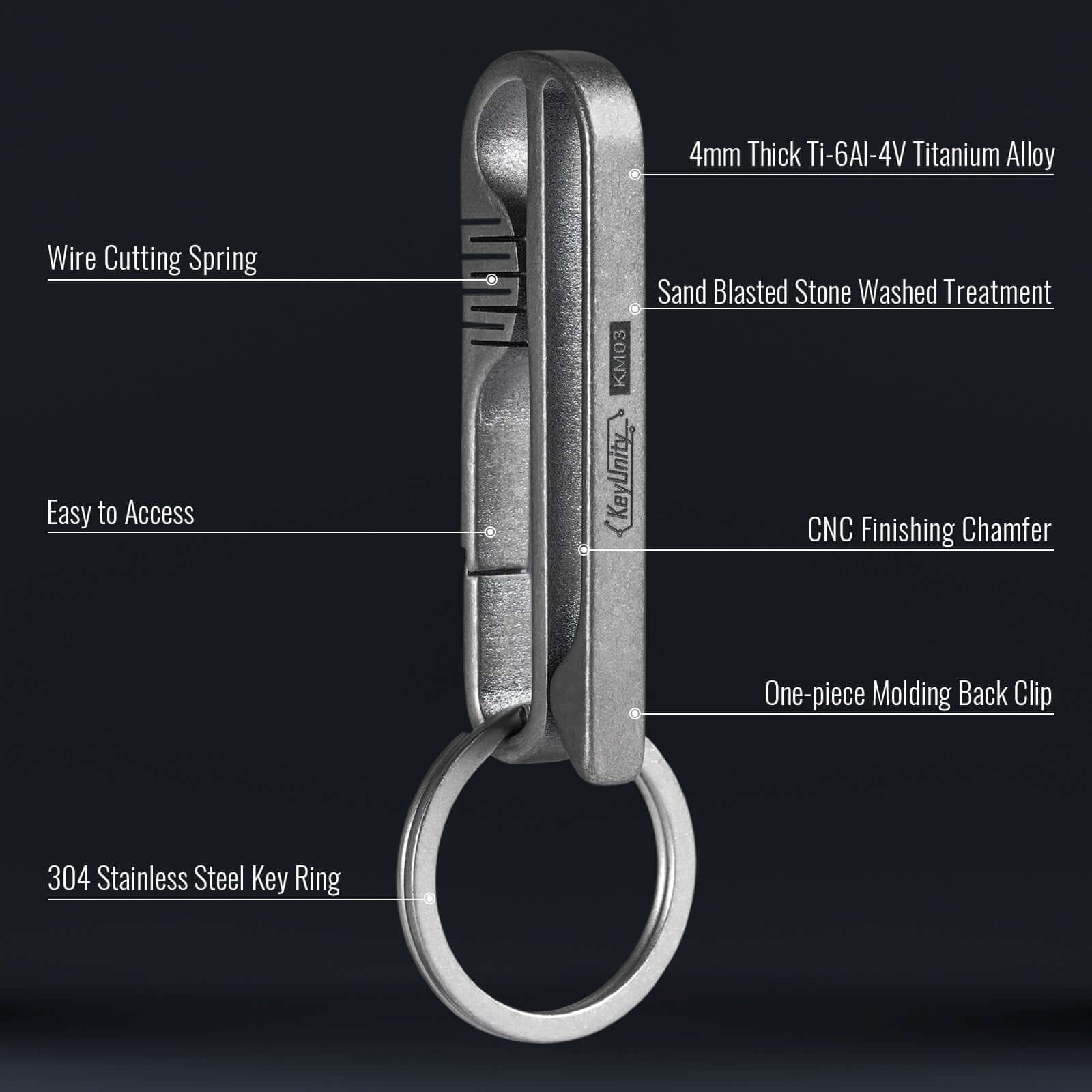 FEGVE Keychain Clip, Titanium Belt Clip Key Clip with Key Ring, Key Chain Clip Belt Key Holder Black Keychain for Men(Grey)