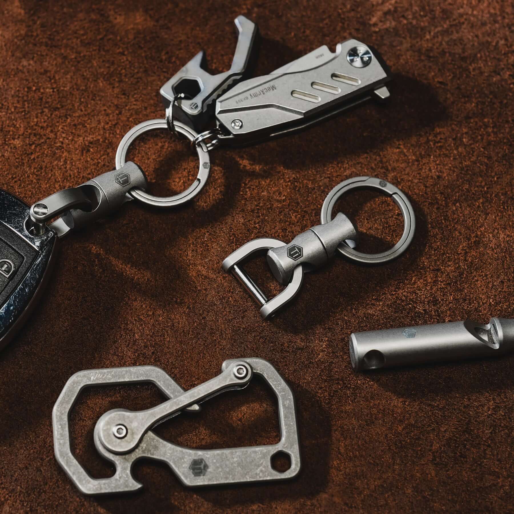 KeyUnity Key Rings, Titanium Split Side Pushing Key Rings for Key Carabiner  Flashlight Knife Dog Tag Ring KA18 (1.04'') 