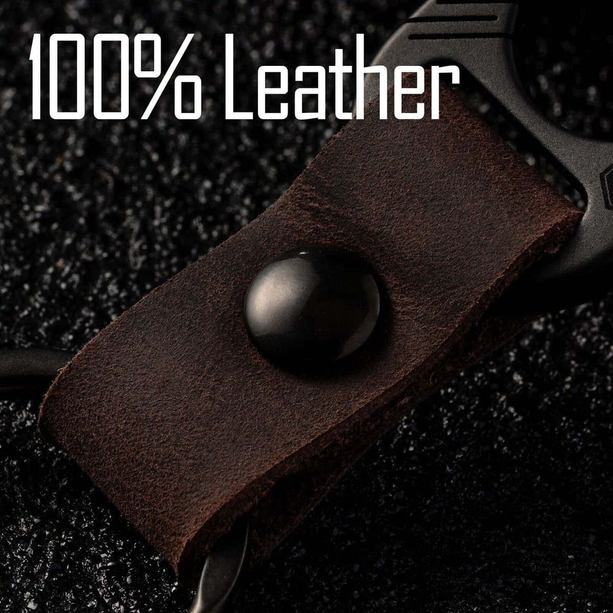 KM02 Titanium Alloy Keychain Clip with Leather (PVD BLACK)