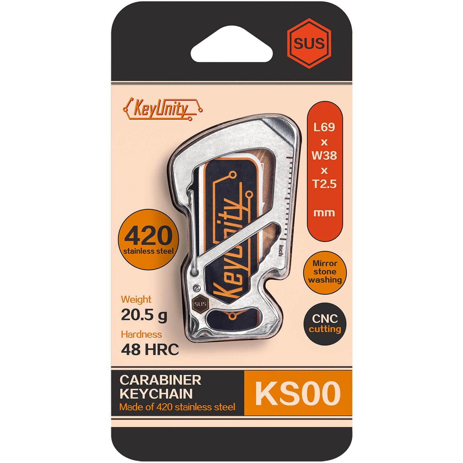 KeyUnity KS07 Anti Lost Stainless Steel Carabiner Clip
