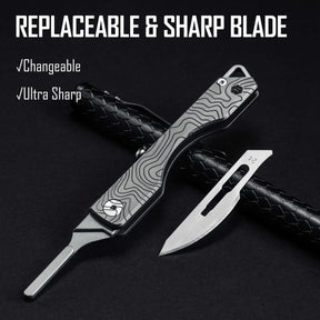 KK01 Titanium Folding Knife, Utility EDC Pocket Knife with #24 Replaceable Blade(Suminagashi Pattern)