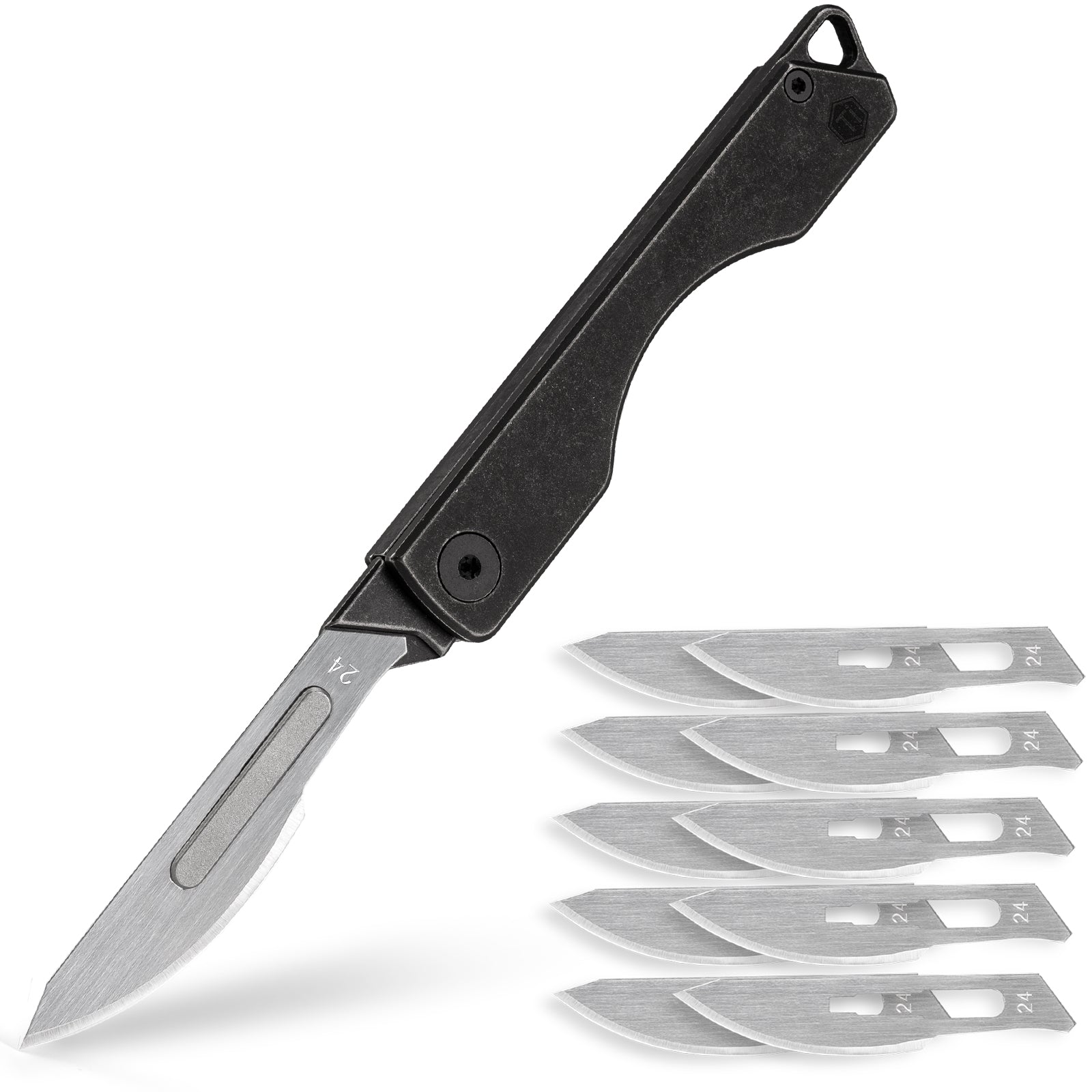 KK01BK Titanium Folding Knife, Utility EDC Pocket Knife with #24 Replaceable Blade (PVD Black)