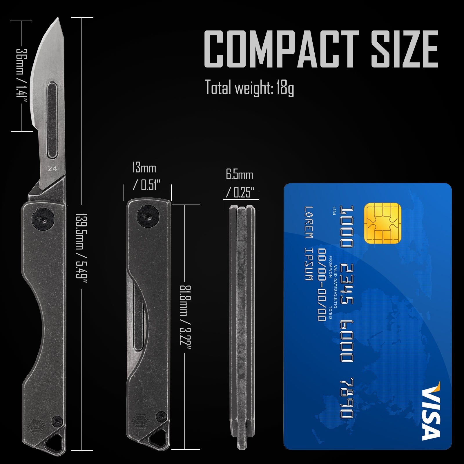 KK01BK Titanium Folding Knife, Utility EDC Pocket Knife with #24 Replaceable Blade (PVD Black)