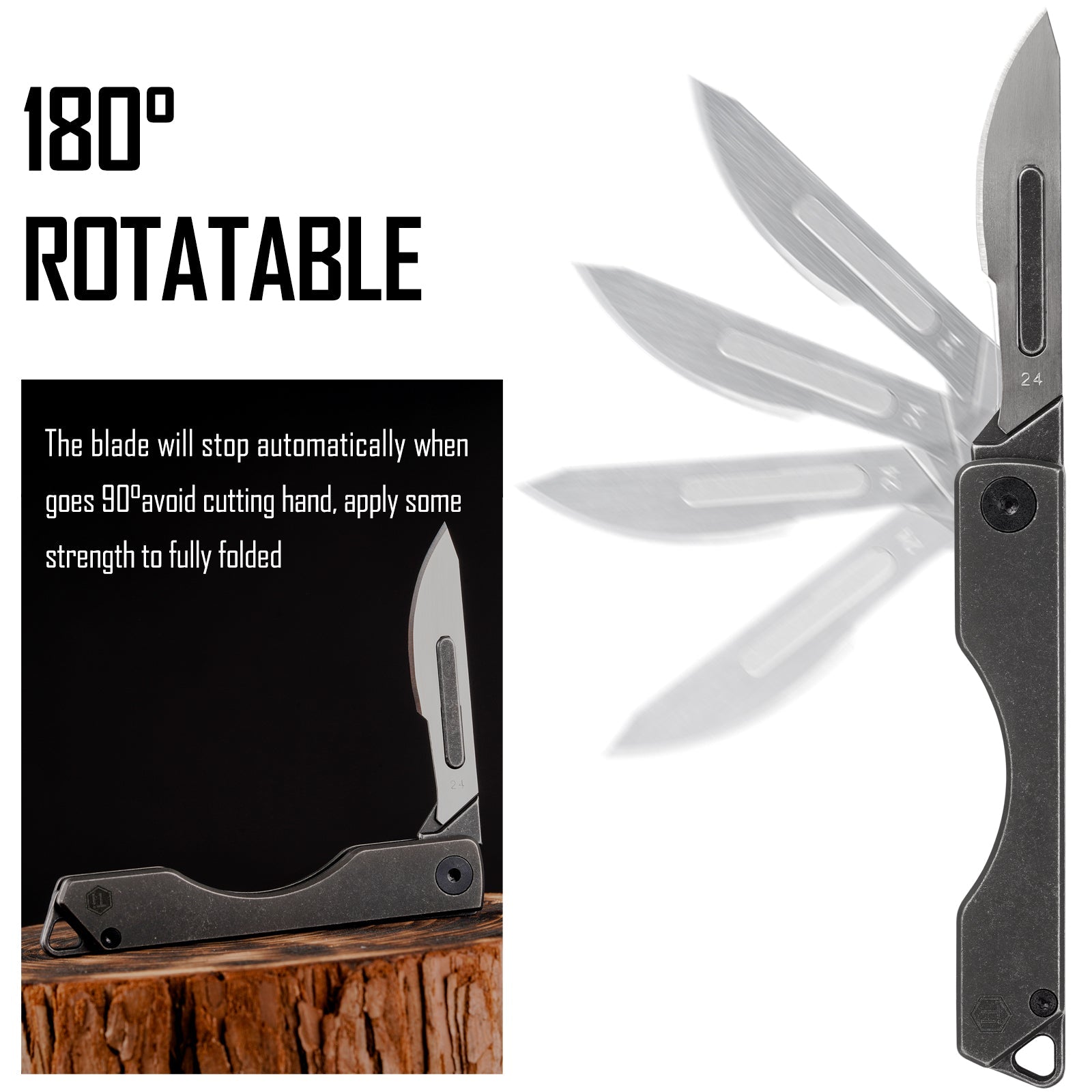 KK01BK Titanium Folding Knife, Utility EDC Pocket Knife with #24 Replaceable Blade (PVD Black)