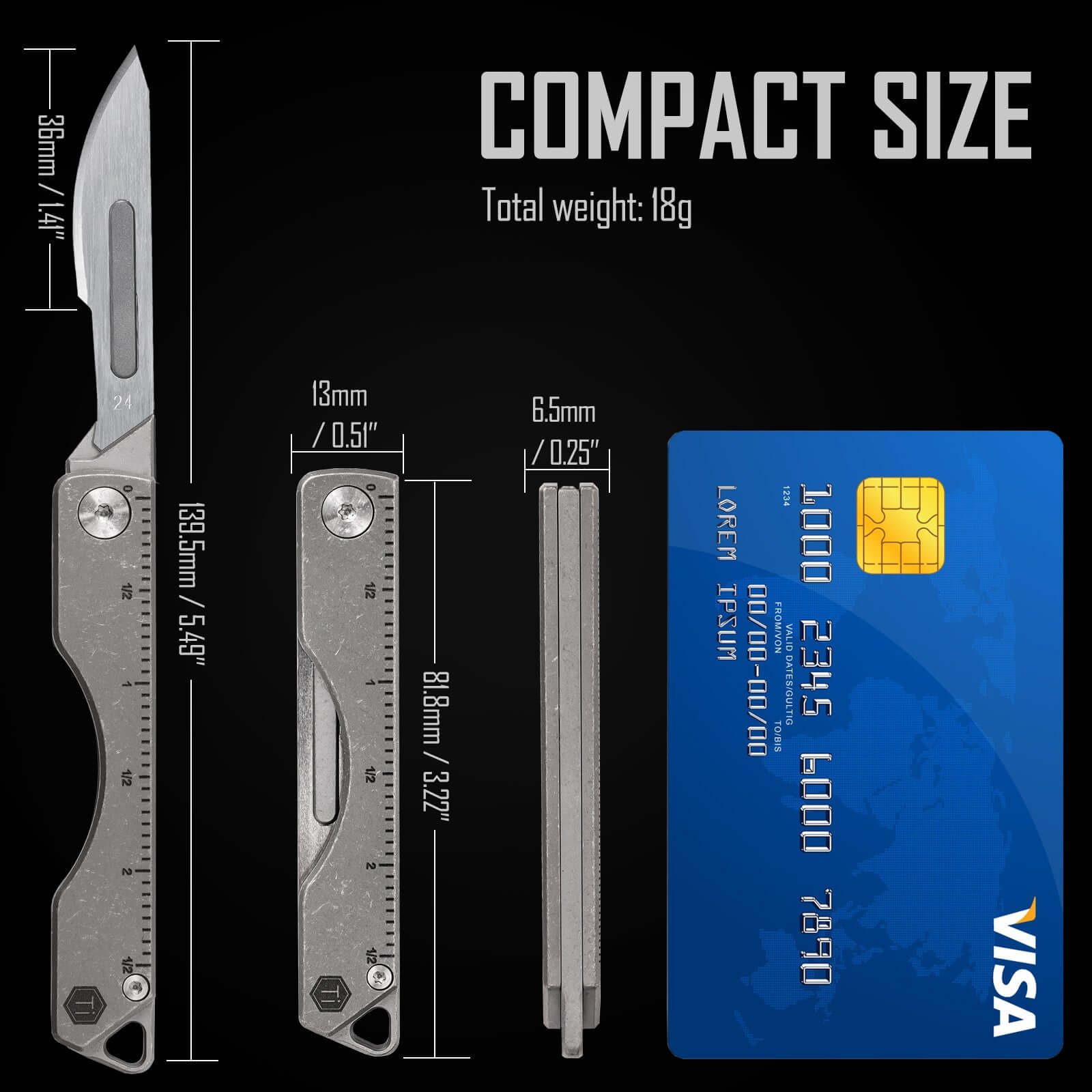 KK01AR Titanium Folding Knife, Utility EDC Pocket Knife with #24 Replaceable Blade (Ruler AR)