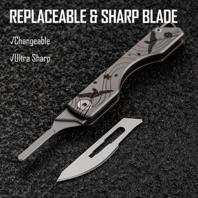 KK01CBBP Titanium Folding Knife, Utility EDC Pocket Knife with #24 Replaceable Blade (Cherry blossom bird pattern)