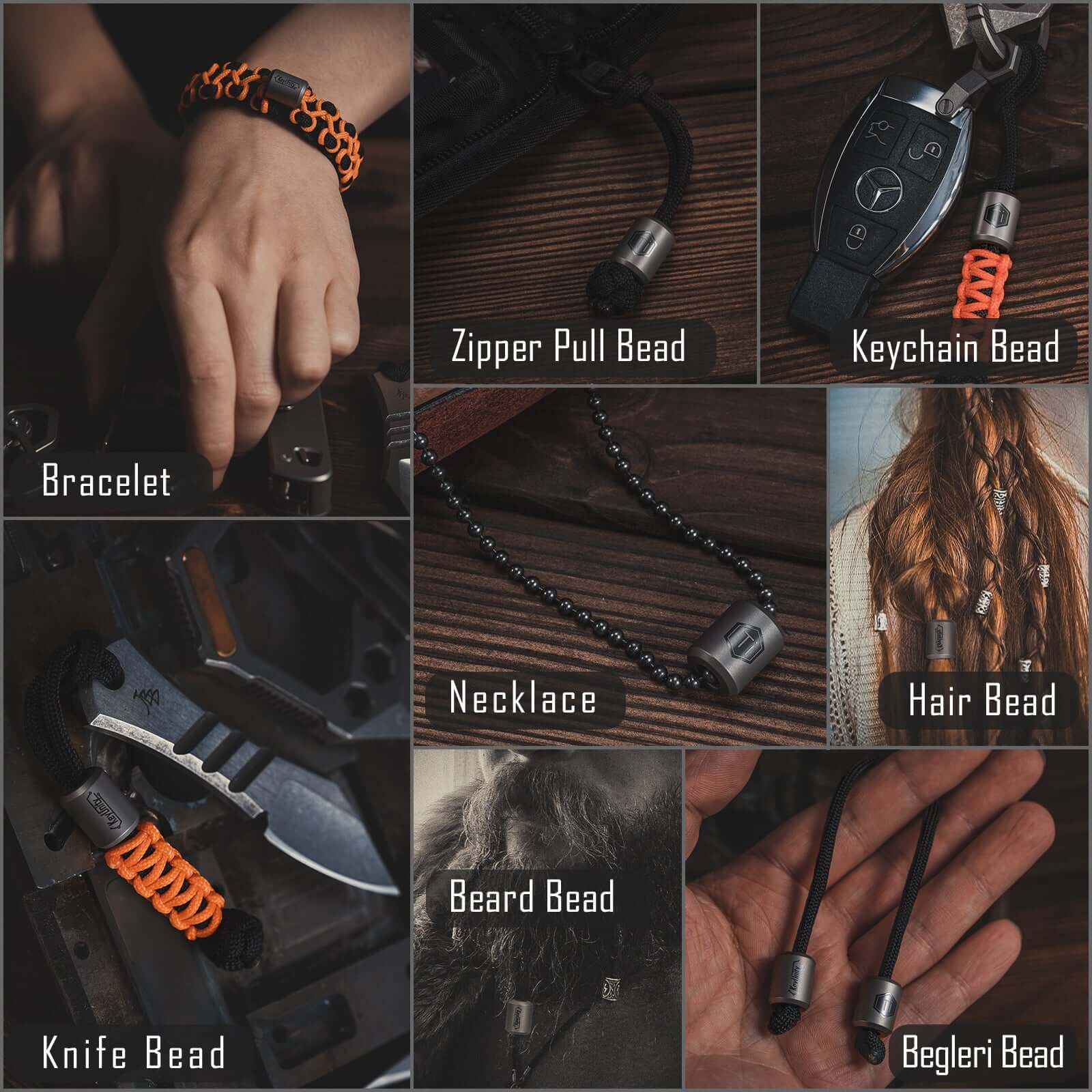 KA01 Ti-6Al-4V Bead-2 Pcs Knife Landyard Beads Outdoor EDC Accessories for Bracelet Necklace Mini Flashlight Backpack Keychain