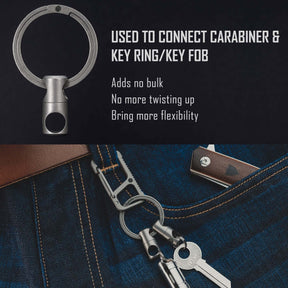 KA07 Titanium Swivel Key Ring Keychain Connector 2pcs, Anti Tangle 360° Rotate Key Linker for Carabiner & Split Ring