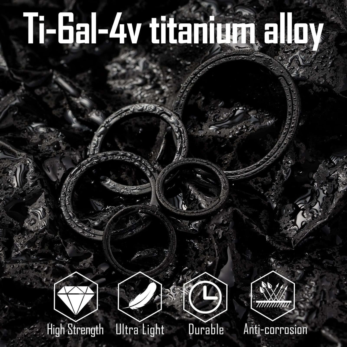 KA02 Titanium Alloy Key Ring Set (3 Pcs Set) (BLACK)