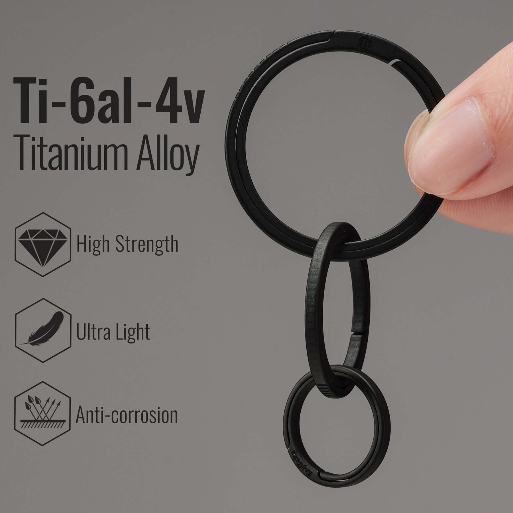 KA02 Titanium Alloy Key Ring Set (3 Pcs Set) (BLACK)