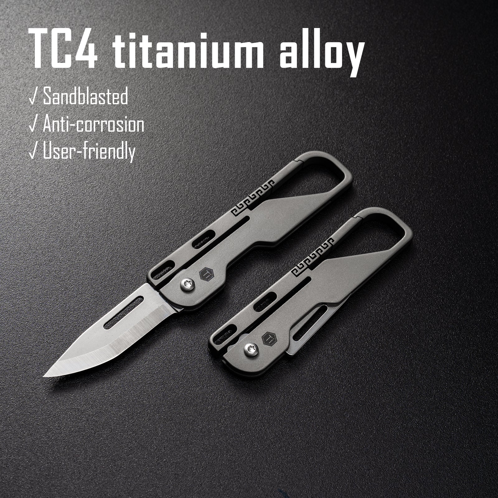 Mini Titanium Alloy Keychain Knife Carabiner Pocket Folding Knife