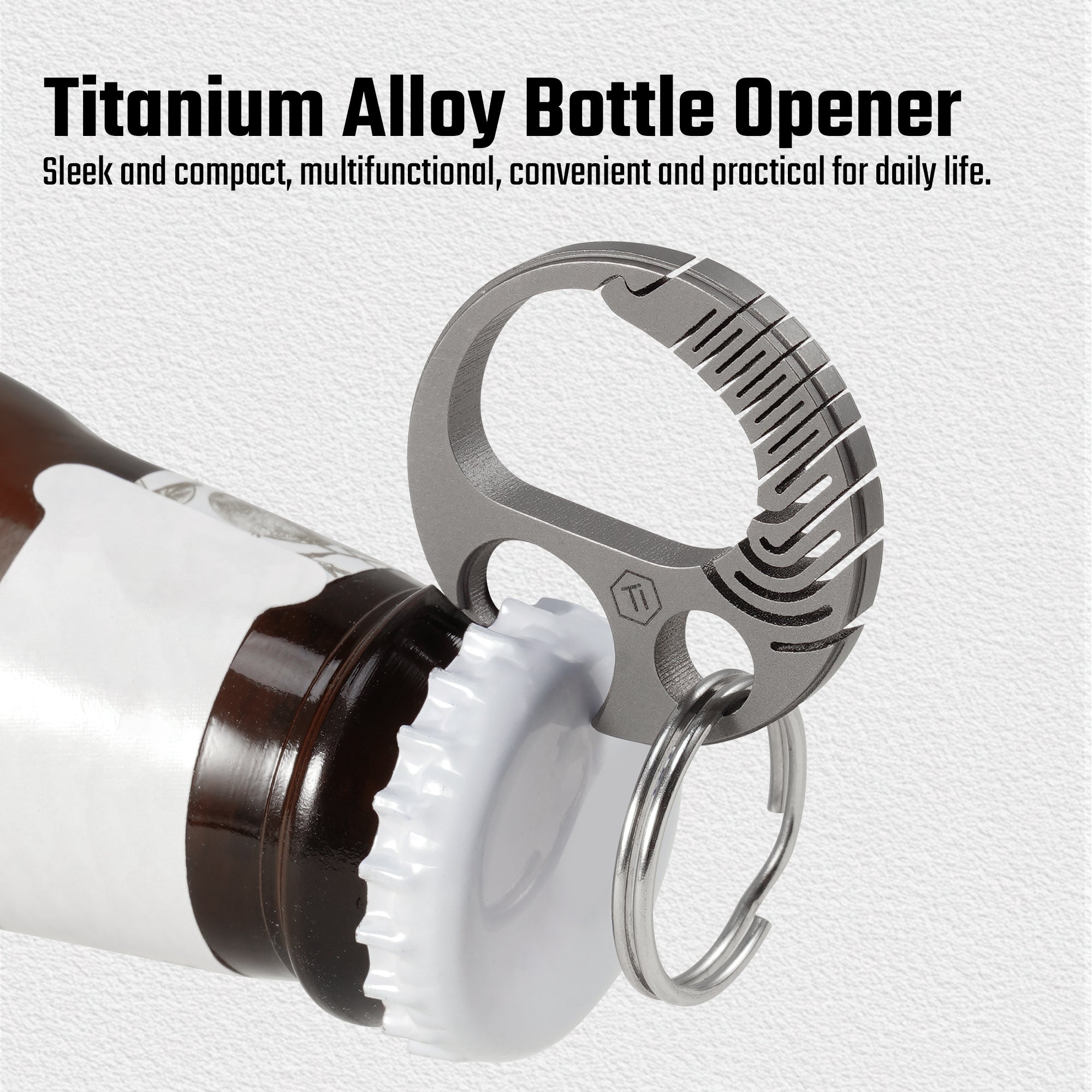 KA66 titanium fish bottle opener opening a capped bottle