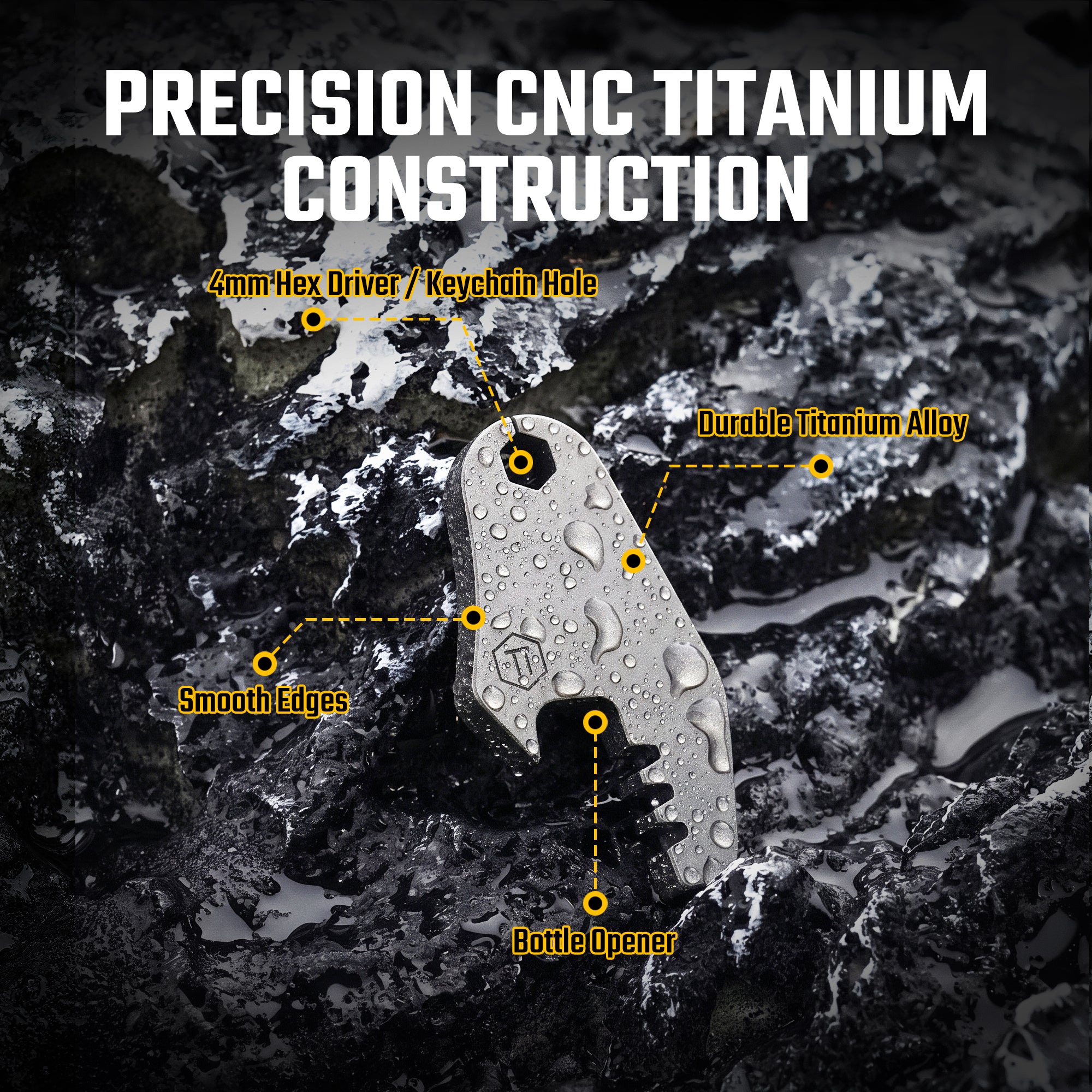 KA64 CNC machined titanium bottle opener with 4 mm hex driver