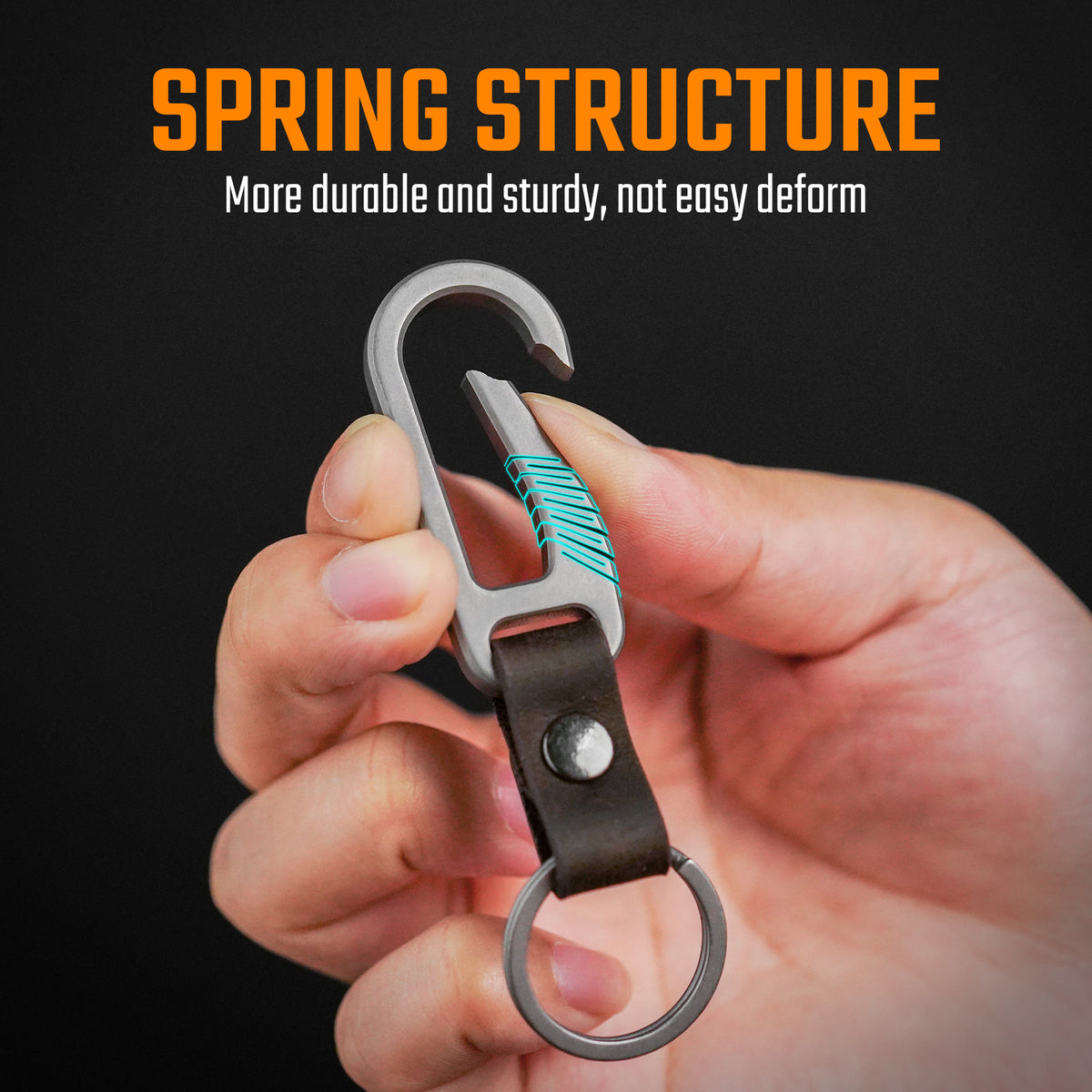 titanium carabiner showing the integrated spring gate structure