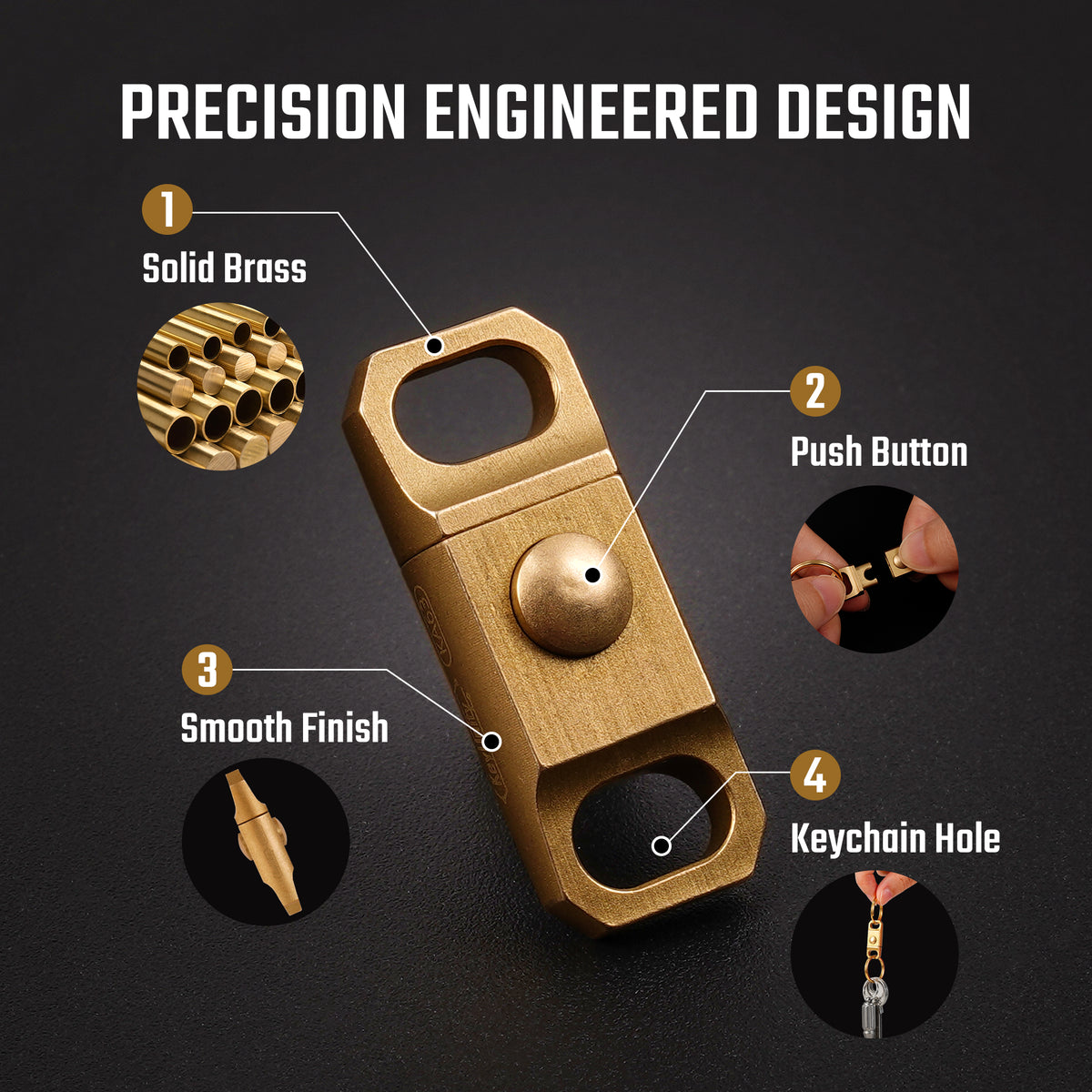 KA63 brass keychain with push-button quick release and keychain holes