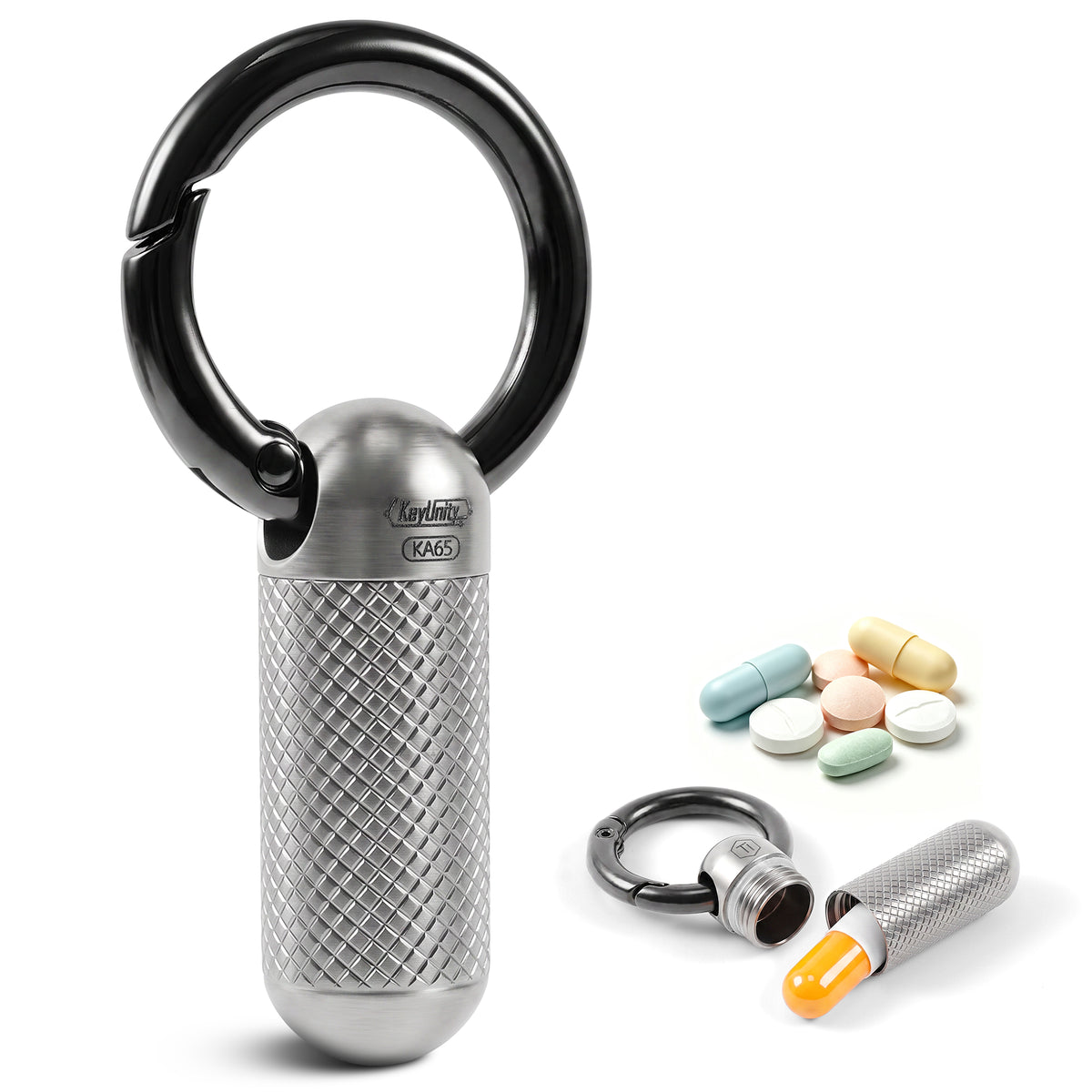 KA65 pure titanium mini pill case with quick-release key ring