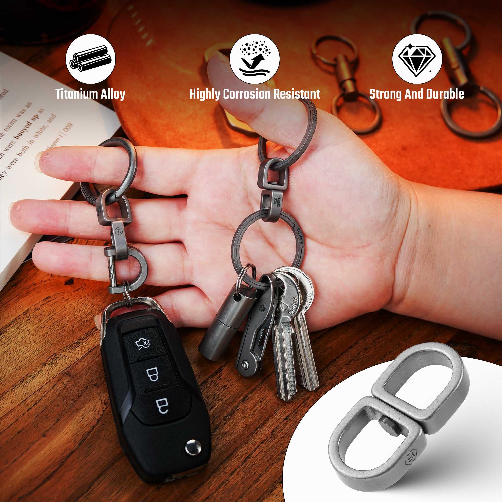 KA67 titanium keychain connectors with keys and everyday carry gear