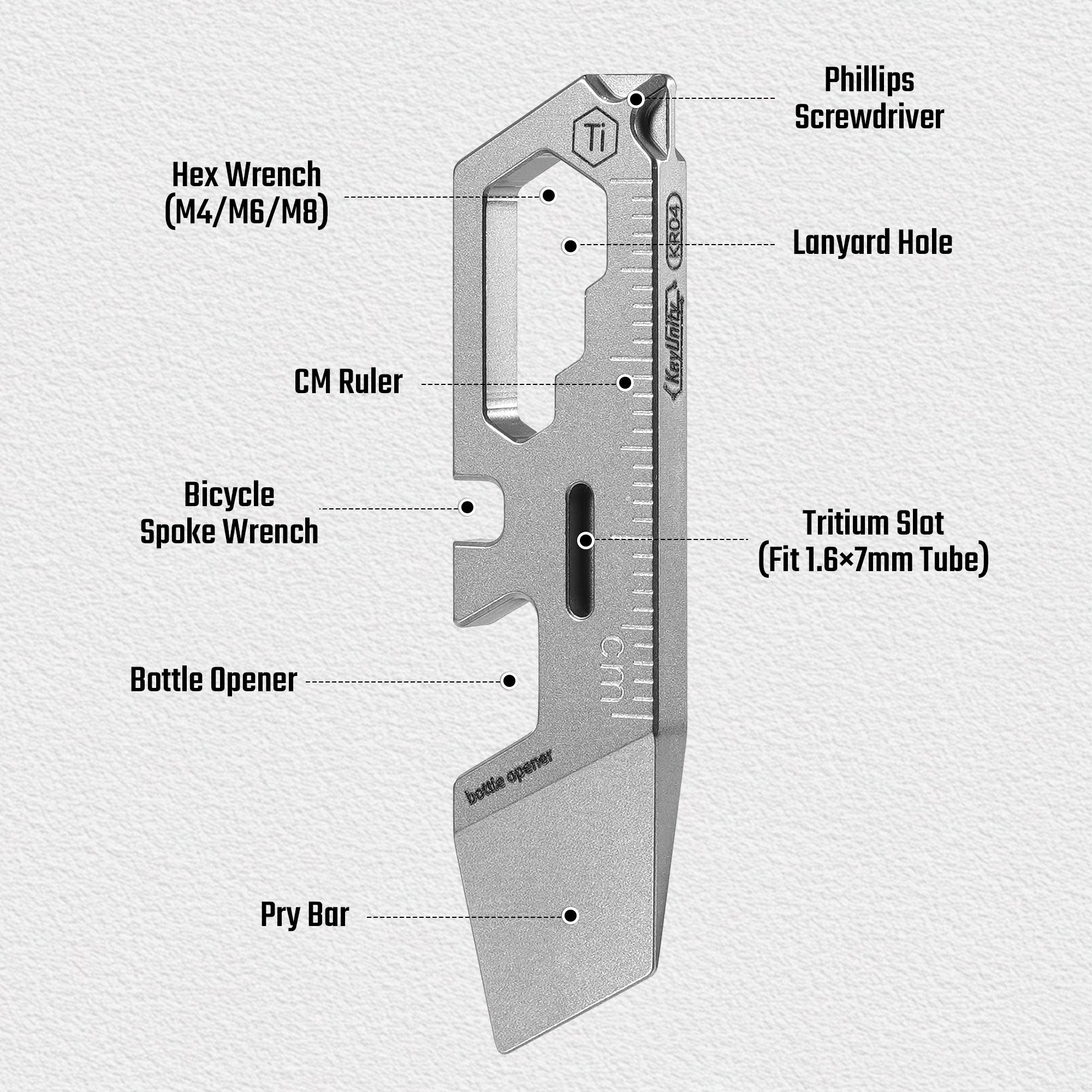 KR04 7-in-1 titanium mini pry bar multifunction layout