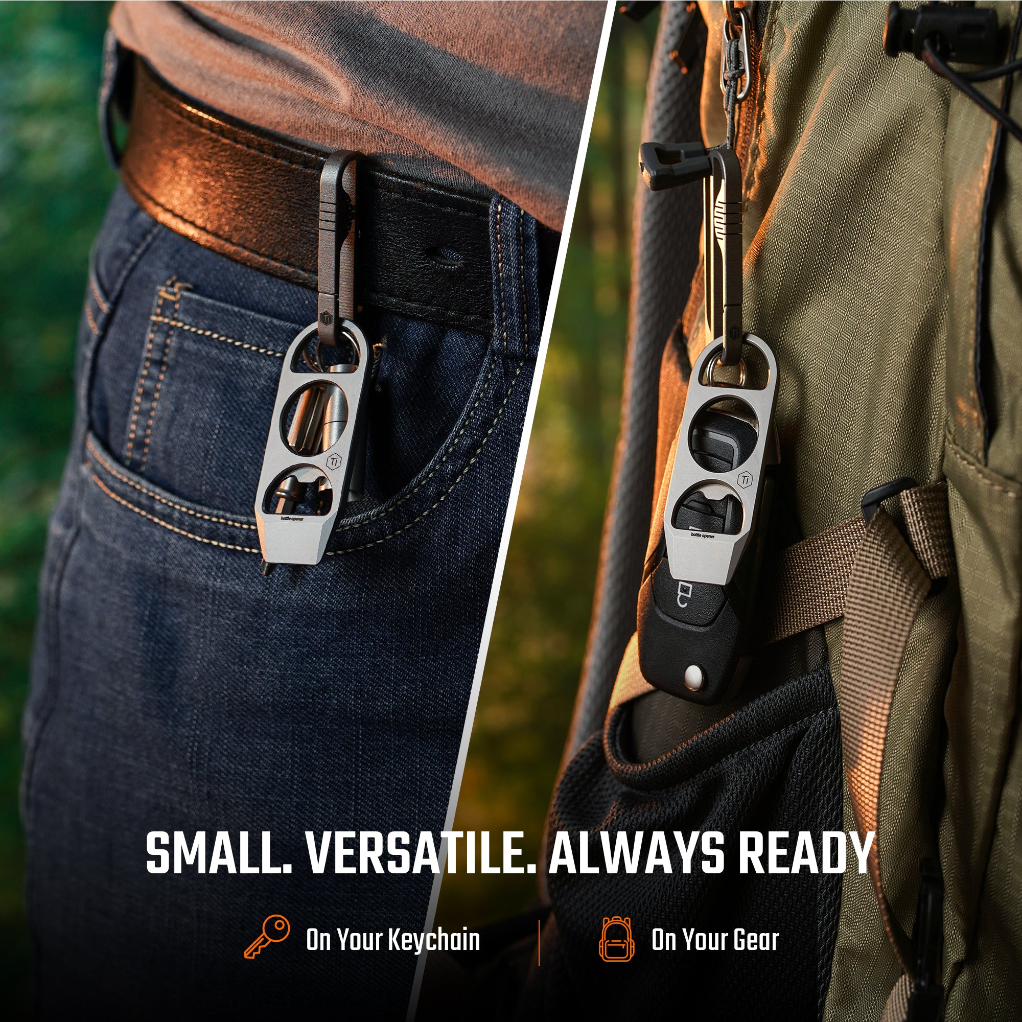 KR06 titanium EDC tool carried on a keychain and outdoor gear