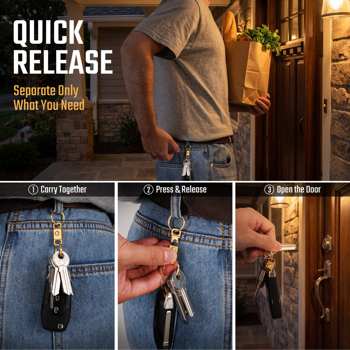 KA63 brass quick release keychain for separating and accessing everyday keys