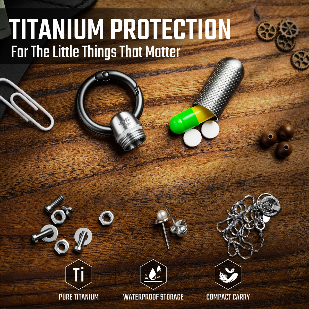 pure titanium storage capsule for pills and small everyday essentials
