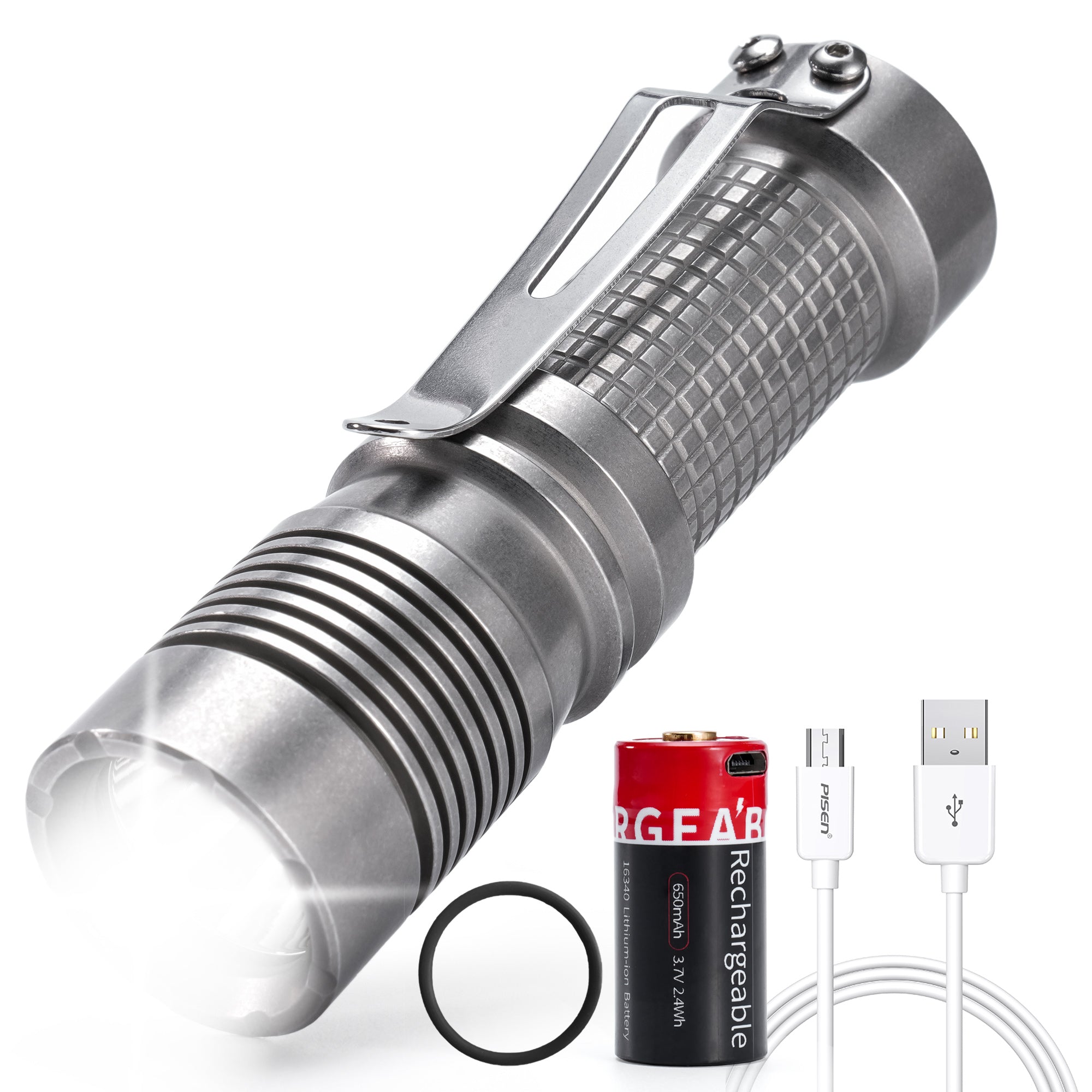 KF01 Stainless Steel Rechargeable Flashlight（Stonewashed）